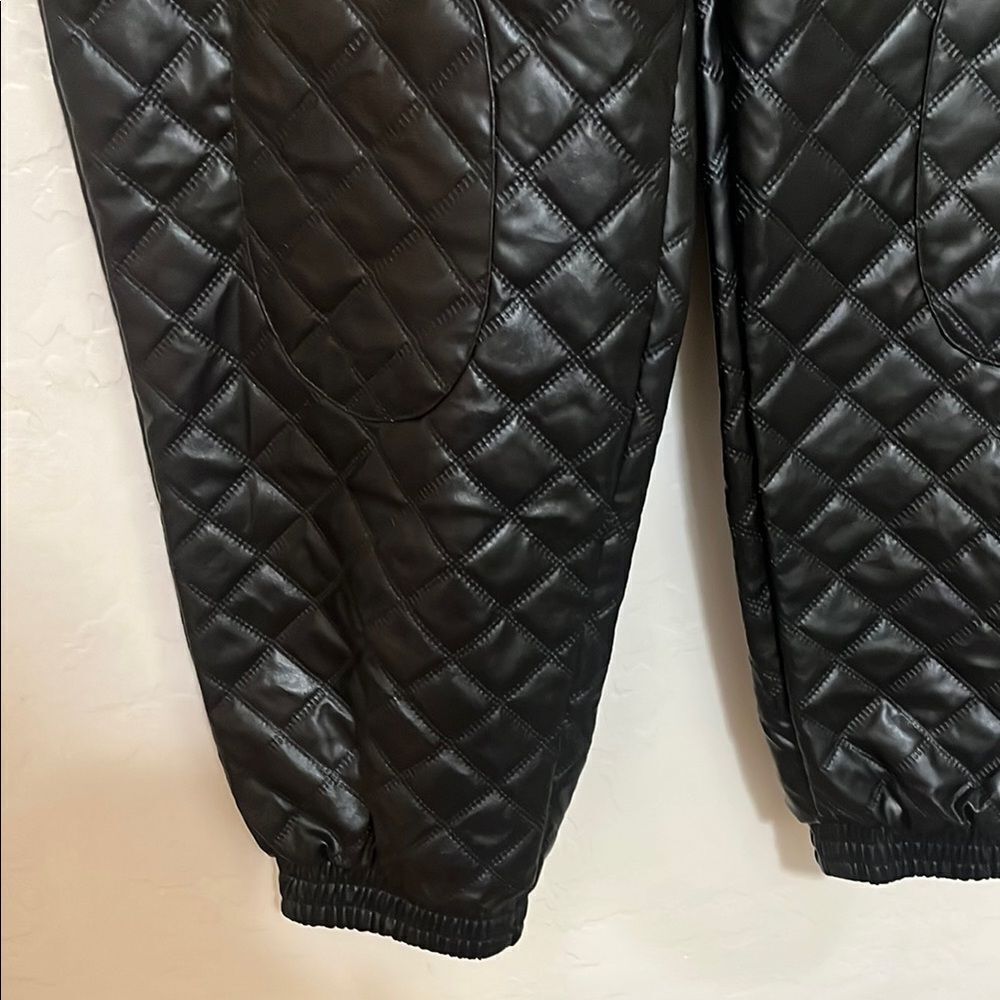 Fashion Nova Peyton Quilted Jogger Black Faux Leather High Waisted Pants Modern - Picture 5 of 16